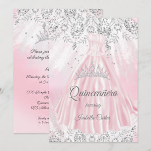Invitation Robe de Quinceanera 15 ans rose pailleté argentée 