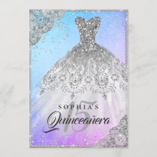 Invitation Robe de Quinceanera à dentelle diamant bleu pourpr