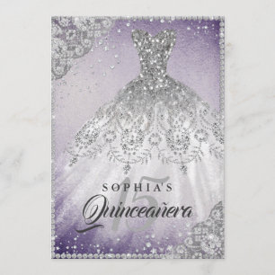 Invitation Robe de Quinceanera à dentelle diamant pourpre ave