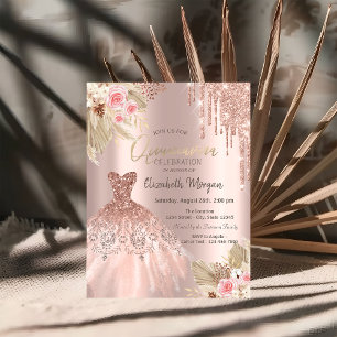 Invitation Robe de Quinceañera à gouttes de paillettes rose d