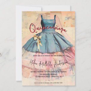 Invitation Robe de Quinceanera aquarelle bleue vintage