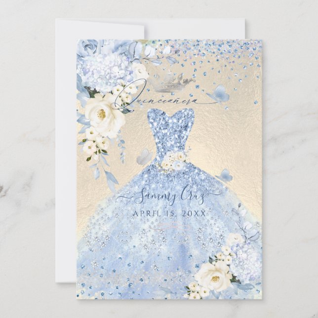 Invitation Robe de Quinceanera Bleue Poussiéreuse PixDezines  (Devant)