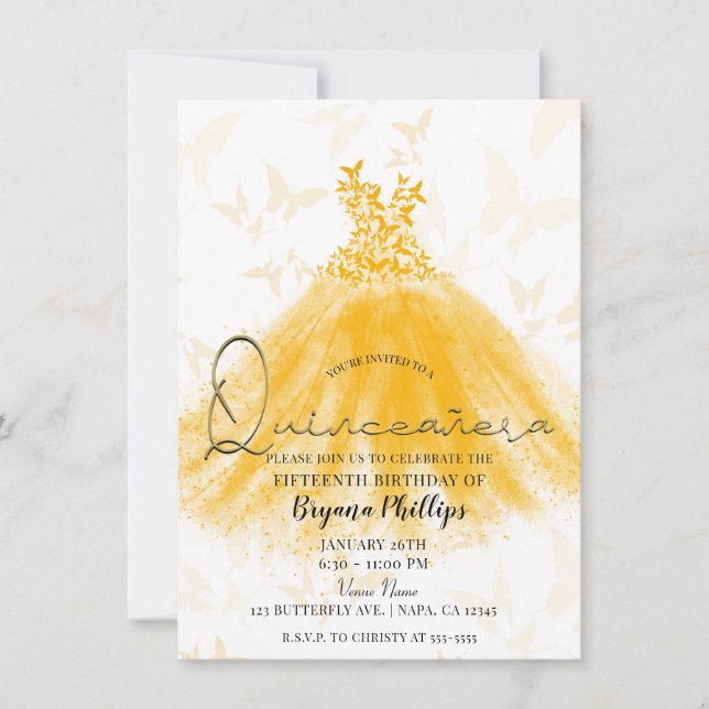 Invitation Robe de Quinceañera Danse Papillon Crème Orange (Devant)