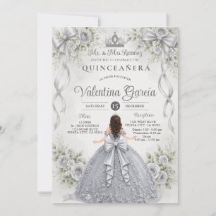 Invitation Robe de Quinceañera en argent Fille Anniversaire F