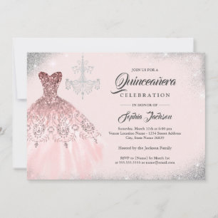 Invitation Robe de Quinceanera en dentelle de diamant or rose