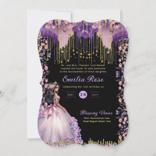 Invitation Robe de Quinceanera en or violet Roses floraux