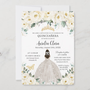 Invitation Robe de Quinceañera ivoire blanc Floral or Tiara
