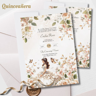 Invitation Robe de Quinceanera ivoire Papillons floraux Éléga