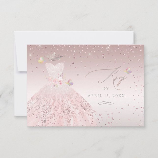 Invitation Robe de Quinceanera RSVP Rose Pâle Rêveuse  (Devant)