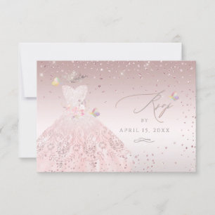 Invitation Robe de Quinceanera RSVP Rose Pâle Rêveuse