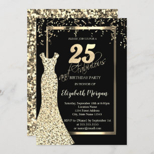 Invitation Robe de Séquins d'or Noir 25e anniversaire