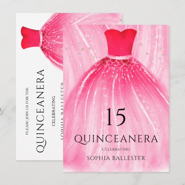 Invitation Robe de sirène rouge 15e Quinceanera Party (Devant / Derrière)