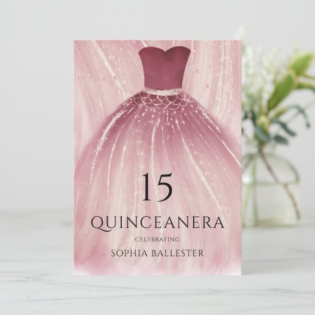 Invitation Robe de sirène violette bordeaux Quinceanera (Debout devant)