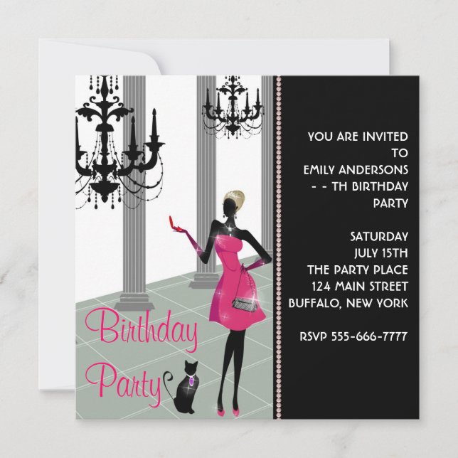 Invitation Robe de soirée à Chandeliers pour Anniversaire de  (Devant)