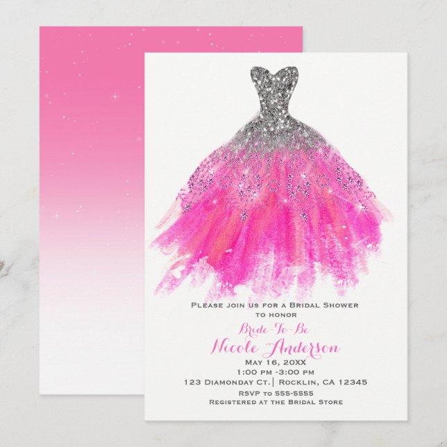 Invitation Robe de soirée à paillettes rose et argent Glamour (Devant / Derrière)