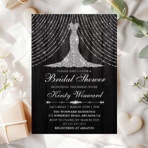 Invitation Robe de soirée à rideau en diamant noir argenté