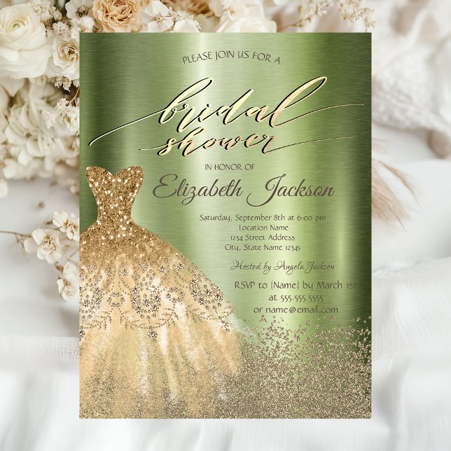 Invitation  Robe de soirée de mariage vert clair Diamants Or  (Créateur téléchargé)