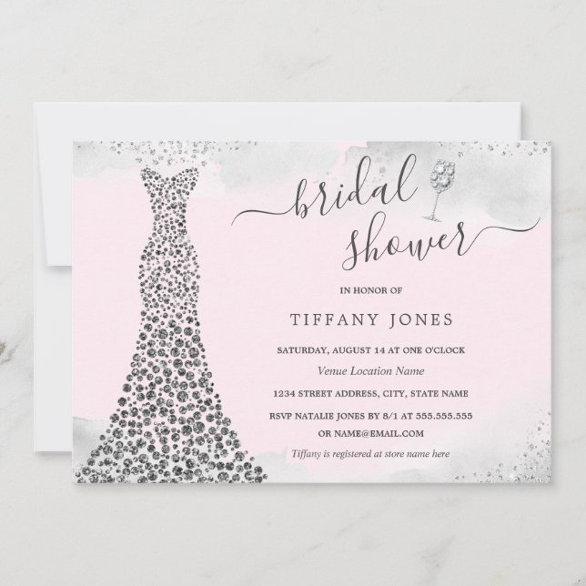 Invitation Robe de soirée diamant scintillant rose argenté Br (Devant)