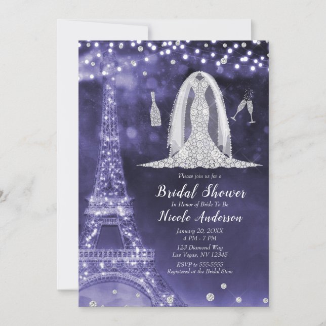 Invitation Robe de soirée diamantée nuit pourviolet Parisien  (Devant)
