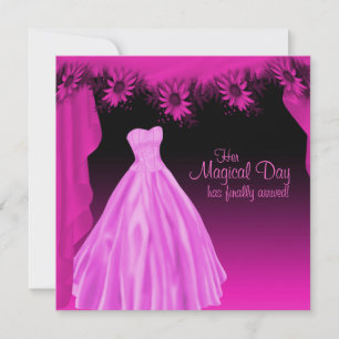 Invitation Robe de soirée fuchsia rose chaud pour Quinceanera