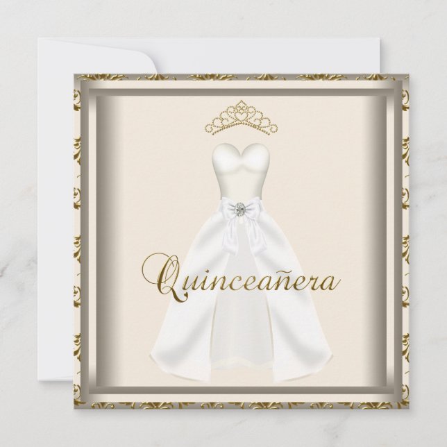 Invitation Robe de soirée Gold Tiara Quinceanera or (Devant)