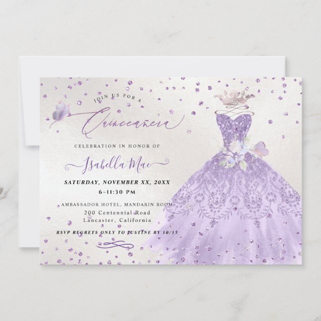 Invitation Robe de soirée lilas violet argenté pailleté pour  (Devant)