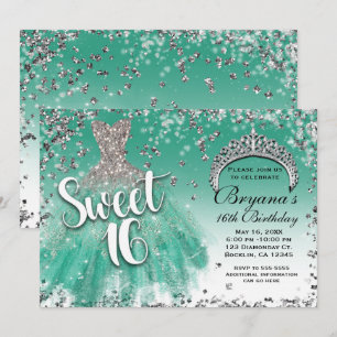 Invitation Robe de soirée pailletée de sarcelle et d'argent S