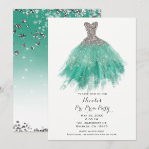 Invitation Robe de soirée pailletée de teal et d'argent pour 