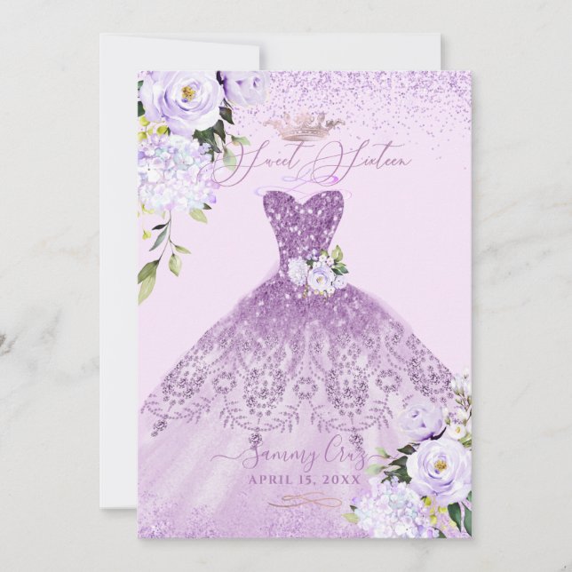 Invitation Robe de soirée pailletée lilas poussiéreux violet  (Devant)