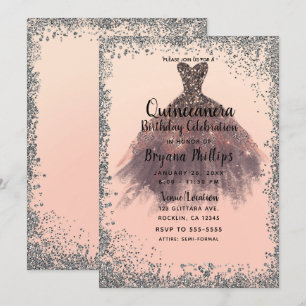Invitation Robe de soirée Pêche et Paillettes Argentées Quinc