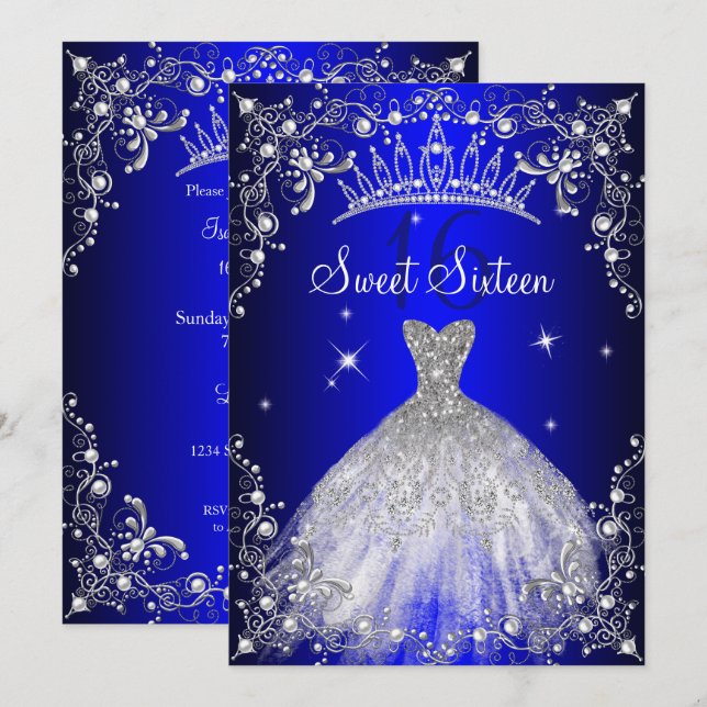 Invitation Robe de soirée perle argentée bleu royal pour Swee (Devant / Derrière)