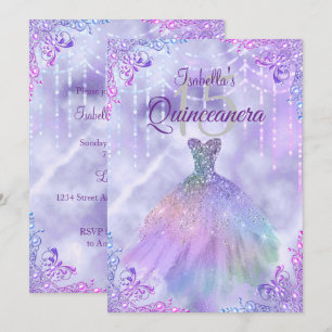 Invitation Robe de soirée Purple Lilac Silver Pearl Quinceane