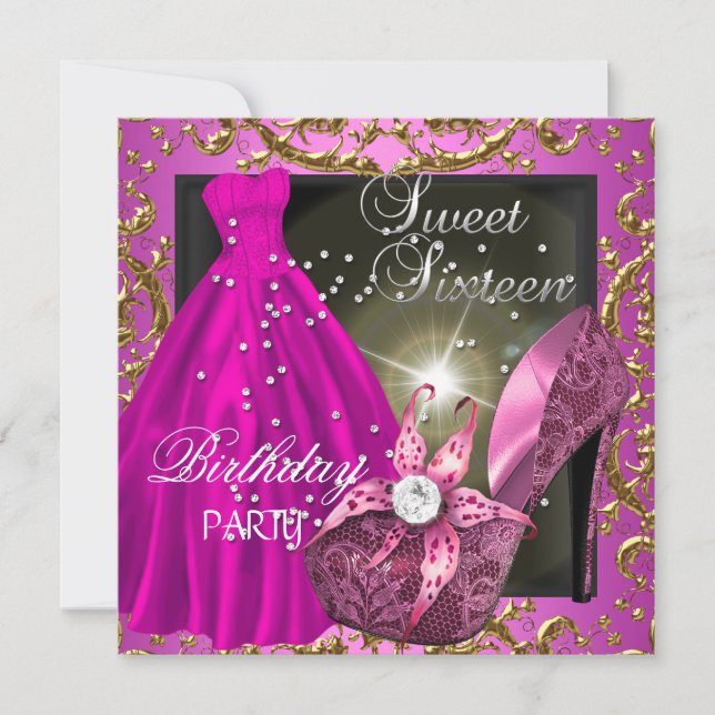 Invitation Robe de soirée rose pour fête d'anniversaire Sweet (Devant)