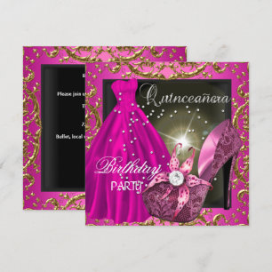 Invitation robe de soirée rose pour fête de quinceañera 15 an