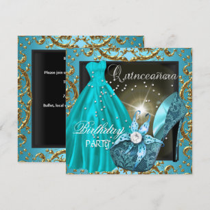 Invitation robe de soirée sarcelle pour fête de 15 ans de qui