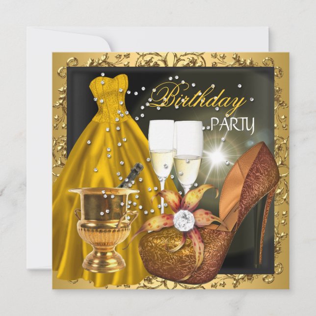 Invitation Robe de soirée Zèbre Or pour fête d'anniversaire (Devant)