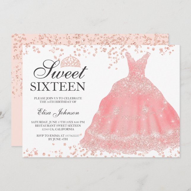 Invitation Robe de tiare blush parties scintillant or rose Sw (Devant / Derrière)