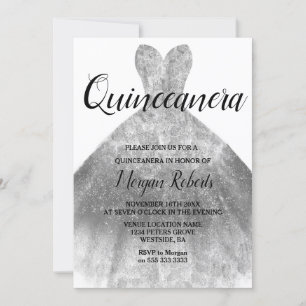 Invitation Robe d'étincelle d'argent Quinceanera 15e parti