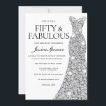 Invitation Robe d'étincelle en argent 50 et fabuleux 50e anni<br><div class="desc">Robe d'étincelle en argent 50 & Fabulous 50th Birthday femmes 50th anniversaire party Variations à l'invitation et articles correspondants dans notre magasin</div>