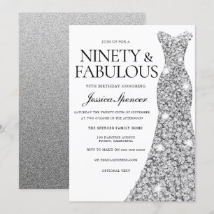 Invitation Robe d'étincelle en argent 90 et fabuleux 90e anni