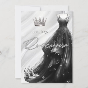 Invitation Robe d'étincelle noire en argent Quinceañera