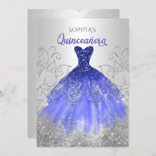 Invitation Robe d'étincelle royale bleue en argent Quinceañer