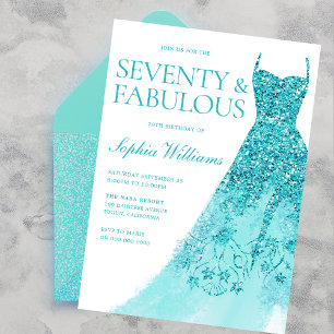Invitation Robe d'étincelle turquoise 70e anniversaire