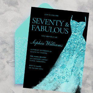 Invitation Robe d'étincelle Turquoise Noir 70e anniversaire f