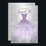 Invitation Robe d'étincelle violet argent Douce 16 ans<br><div class="desc">Robe d'étincelle d'argent violet doux 16 Invitation d'anniversaire</div>