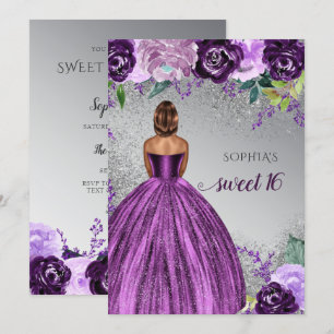 Invitation Robe d'étincelle violet argent Douce 16 ans