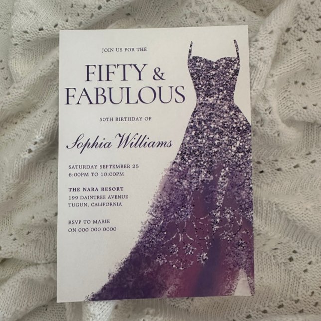 Invitation Robe d'étincelle violette 50e fête d'anniversaire (Créateur téléchargé)