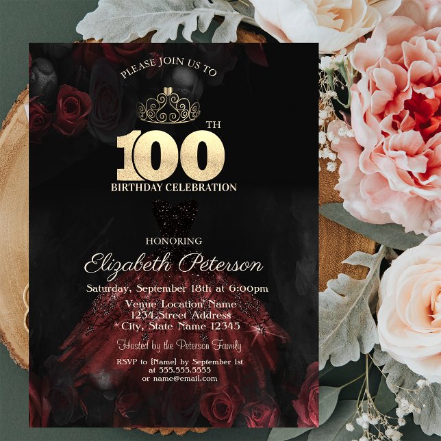 Invitation Robe, Diadème, Roses Rouges 100e Anniversaire (Créateur téléchargé)