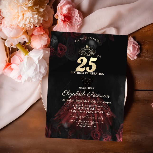 Invitation Robe, Diadème, Roses Rouges 25e Anniversaire (Créateur téléchargé)
