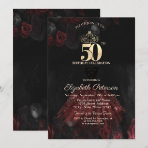 Invitation Robe, Diadème, Roses Rouges 50e Anniversaire